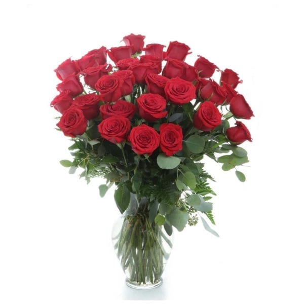 Exquisite-3-Dozen-Rose-Vase-$129.99-36-roses,-assorted-greens,-10in-vase-(container-may-vary)-Approx-18Hx14W