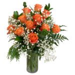 Orange Dozen Roses Vase