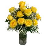 Yellow Dozen Rose Vase