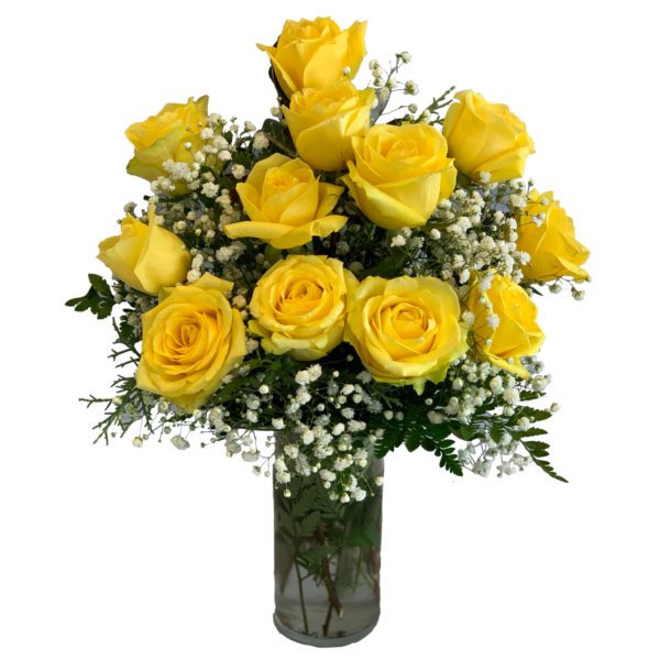 Yellow Dozen Rose Vase